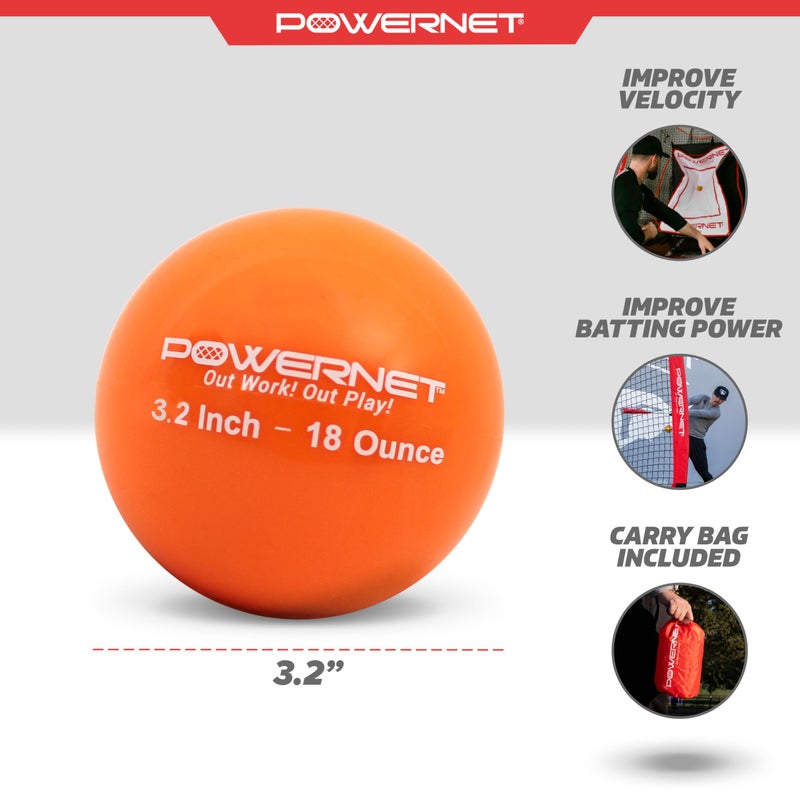 PowerNet 3.2" 6 Pack Weighted Training Balls for Hitting Batting, Build Strength & Muscle, Improve Technique, Training Equipment for Throwing, Softball Size (18 oz - Orange) - Image 3